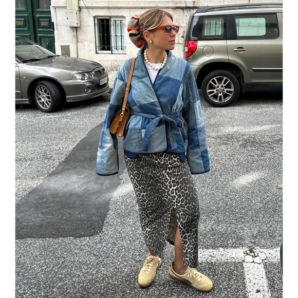 NWT Sissel Edelbo Free People Neo Leftover Patchwork Denim Jean Jacket Blue - Picture 17 of 17